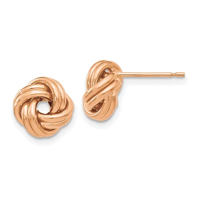 14KT Rose Gold 9MM Stud Love Knot Earrings