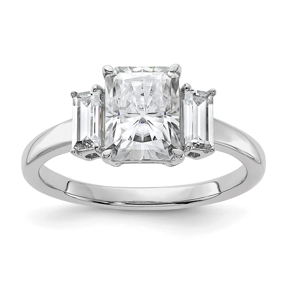 8X6MM Princess Cut Moissanite and Moissanite Three Stone Ring in 14KT White Gold; Size 7