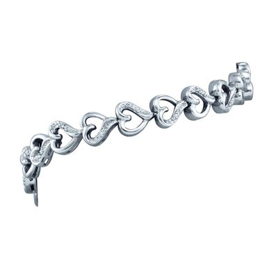 1/20 CTW Diamond Heart 7" Bracelet in Sterling Silver
