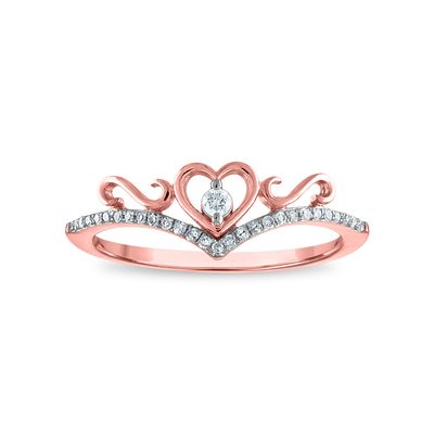1/10 CTW Diamond Heart Tiara Crown Ring in 10KT Rose Gold