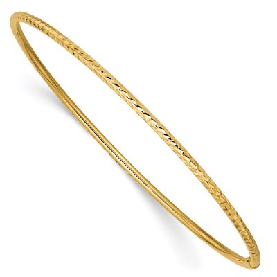 14KT Yellow Gold 2MM Diamond-cut Bangle Slip-On Bracelet