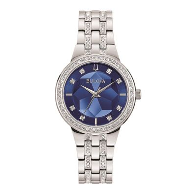 Bulova with 32X32 MM Blue Round Dial Stainless Steel Watch Band; 96L276