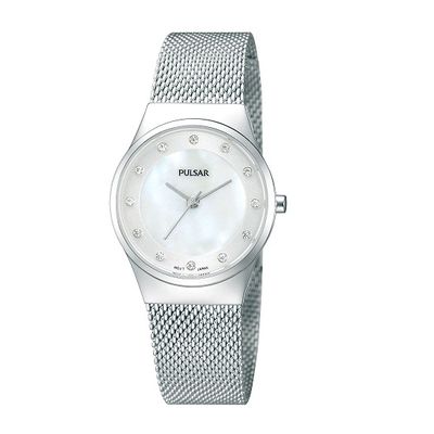 Pulsar White Round Dial Stainless Steel Watch Band; PH8053