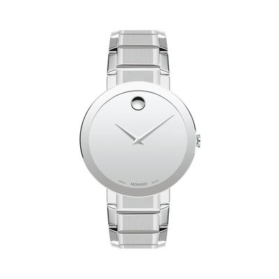 Movado with 39X39 MM Silvertone Round Dial Stainless Steel Watch Band; 0607178