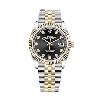 Certified Pre-Owned Rolex Diamond Accent Oyster Perpetual Datejust with 36X36 MM Black Round Dial Steel & 18K Yellow Gold Jubilee; 10201