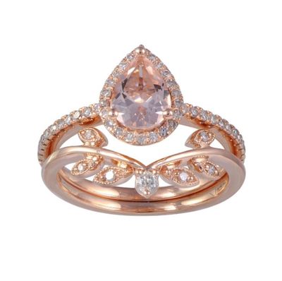 8X6MM Pear Morganite and Diamond Bridal Set in 10KT Rose Gold