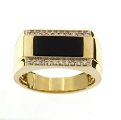 Rectangle Onyx and Diamond Gemstone Ring in 14KT Yellow Gold