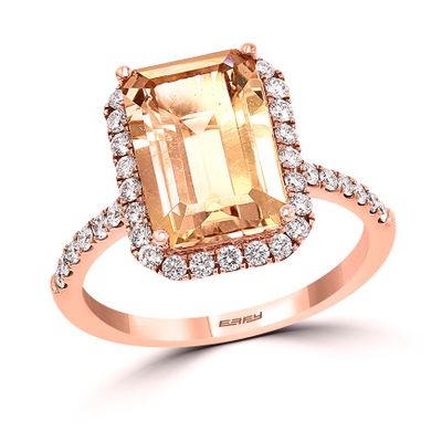 EFFY 12X8MM Emerald Shape Morganite and Diamond Gemstone Engagement Halo Ring in 14KT Rose Gold