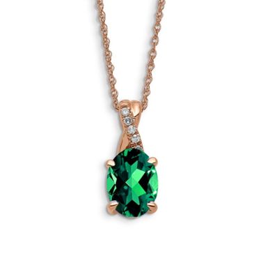 8X6MM Oval Emerald and Diamond Birthstone 18" Pendant in 10KT Rose Gold