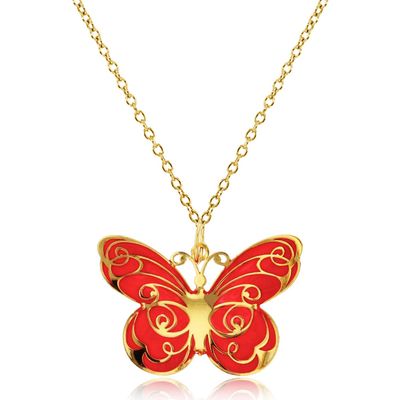 10KT Yellow Gold 20X25MM 18" Enamel Butterfly Pendant