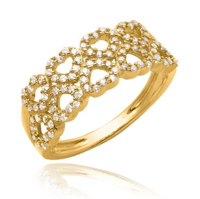 10KT Yellow Gold Round Cubic Zirconia Heart Band