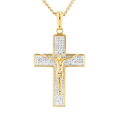 Luxe Layers Yellow Stainless Steel Crystal 24" Crucifix Cross Pendant