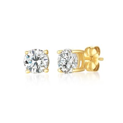 Crislu 18KT Yellow Gold Plated Sterling Silver Round Cubic Zirconia Stud Earrings