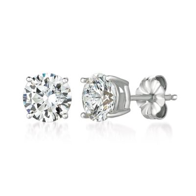 Crislu Platinum Plated Sterling Silver Round Cubic Zirconia Solitaire Stud Earrings