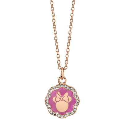 Disney Rose Gold Plated Sterling Silver and Crystal 18" Enamel Minnie Mouse Pendant