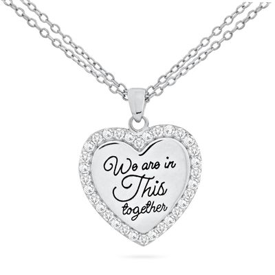Sterling Silver Cubic Zirconia 18" Heart We Are in This Together Pendant