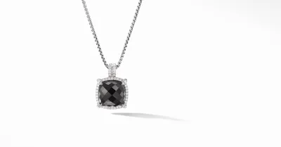 Chatelaine® Pavé Bezel Pendant Necklace in Sterling Silver with Black Onyx and Diamonds