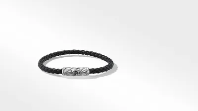 Chevron Woven Black Rubber Bracelet with Sterling Silver