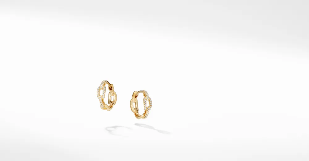 Stax Chain Link Huggie Hoop Earrings in 18K Yellow Gold with Pavé Diamonds