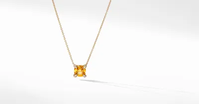 Petite Chatelaine® Pendant Necklace in 18K Yellow Gold with Citrine and Pavé Diamonds