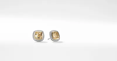 Albion® Stud Earrings in Sterling Silver with Champagne Citrine, Pavé Diamonds and 18K Yellow Gold