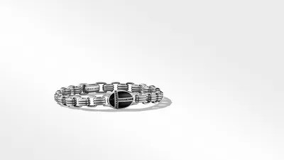 Cairo Chain Link Bracelet Sterling Silver with Black Onyx and Pavé Diamonds