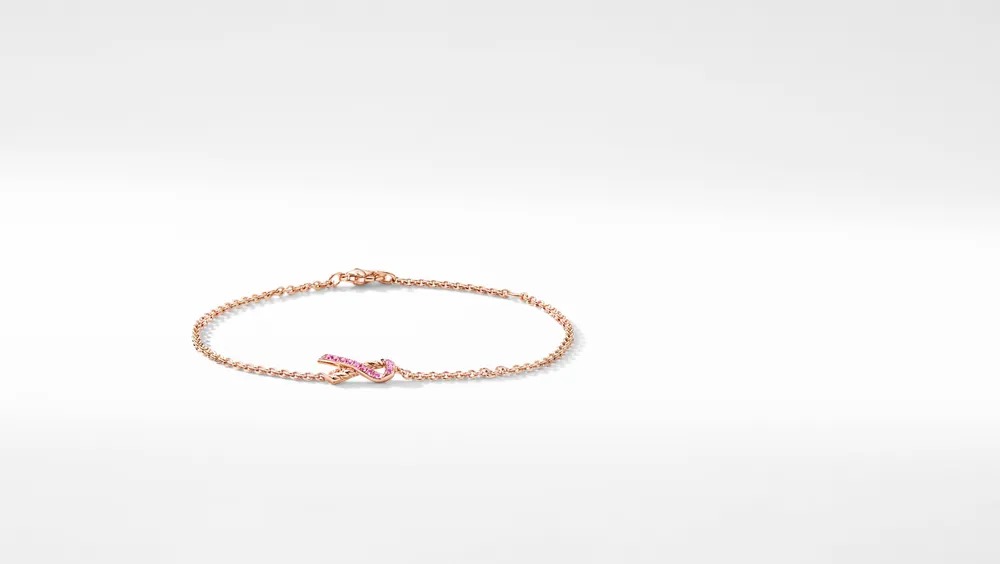 Cable Collectibles® Ribbon Chain Bracelet in 18K Rose Gold with Pavé Pink Sapphires