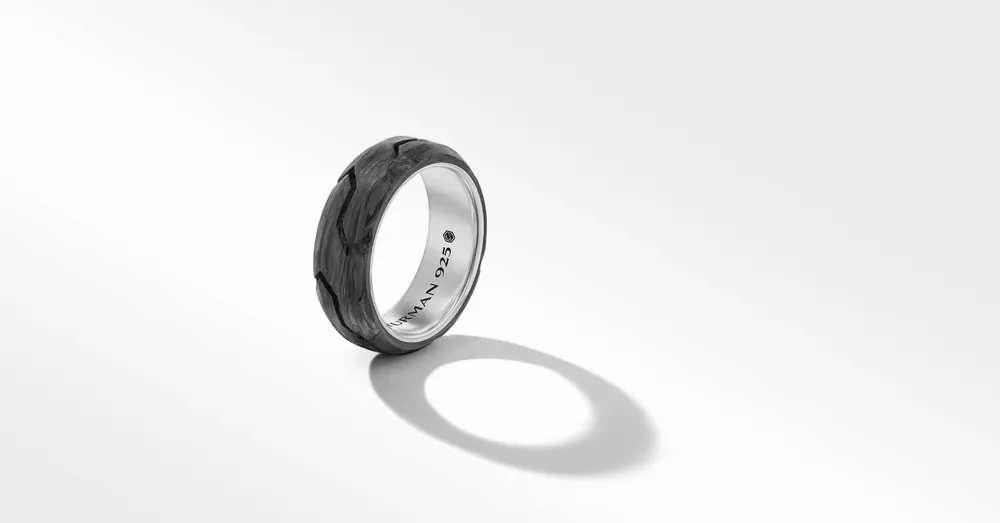 Forged Carbon Beveled Band Ring Sterling Silver