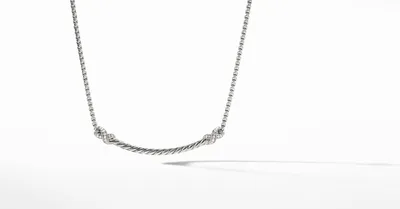 Petite X Bar Station Necklace in Sterling Silver with Pavé Diamonds