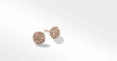 Reverse Set Cushion Stud Earrings in 18K Rose Gold with Pavé Cognac Diamonds