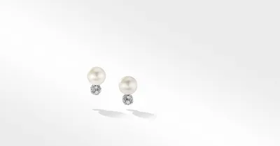 Pearl and Pavé Solari Stud Earrings in Sterling Silver with Diamonds