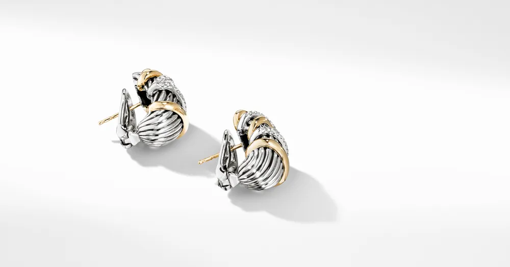 Helena Shrimp Earrings in Sterling Silver with 18K Yellow Gold and Pavé Diamonds