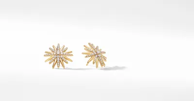 Starburst Stud Earrings in 18K Yellow Gold with Pavé Diamonds