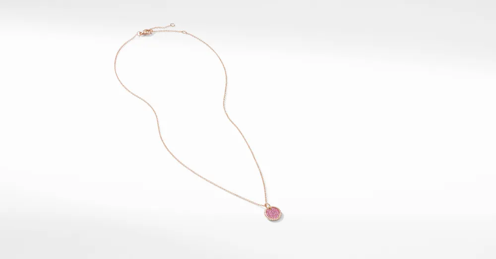 Cable Collectibles® Pavé Plate Necklace in 18K Rose Gold with Pink Sapphires