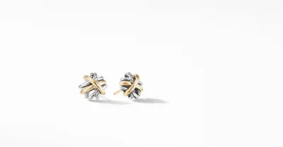 Crossover Stud Earrings in Sterling Silver with 18K Yellow Gold