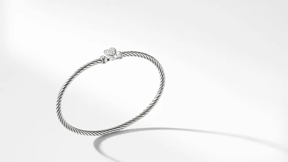 Cable Collectibles® Heart Bracelet Sterling Silver with Pavé Diamonds