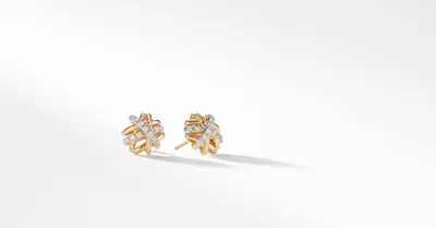 Crossover Stud Earrings in 18K Yellow Gold with Pavé Diamonds