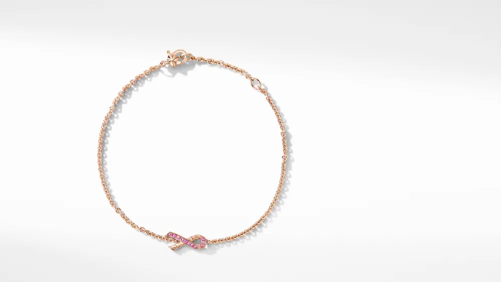 Cable Collectibles® Ribbon Chain Bracelet in 18K Rose Gold with Pavé Pink Sapphires