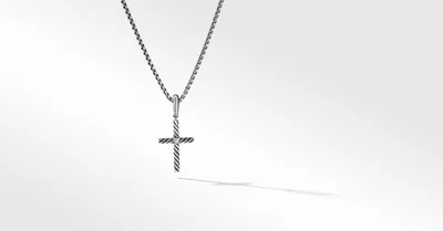 Cable Classics Cross Pendant in Sterling Silver with Center Diamond