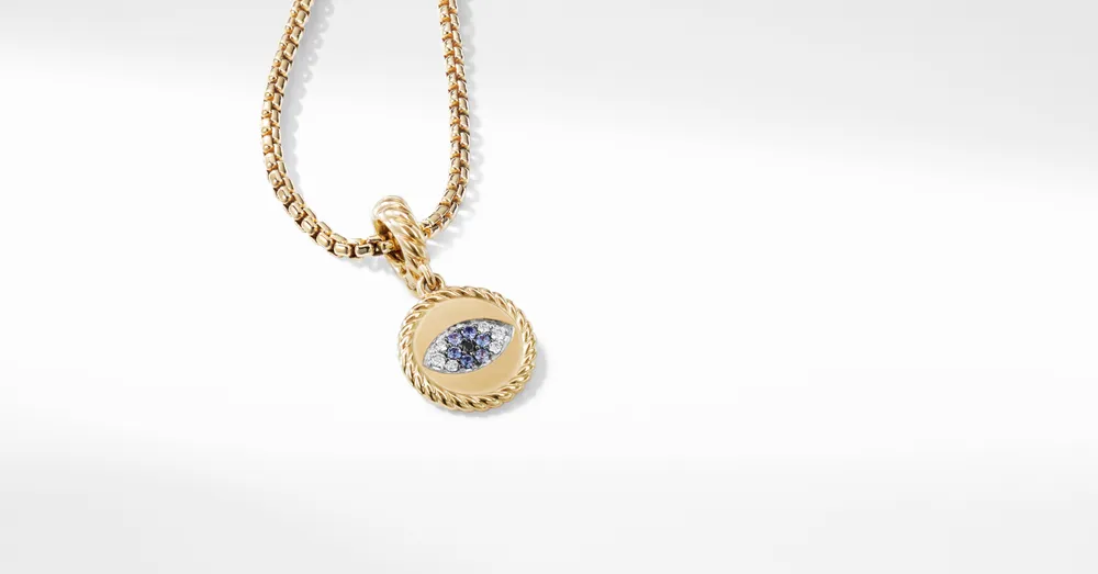 Evil Eye Amulet in 18K Yellow Gold with Pavé Blue Sapphires and Diamonds