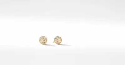 Cable Collectibles® Stud Earrings in 18K Yellow Gold with Pavé Diamonds