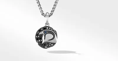 Cairo Falcon Amulet in Sterling Silver with Sapphire and Pavé Black Diamonds