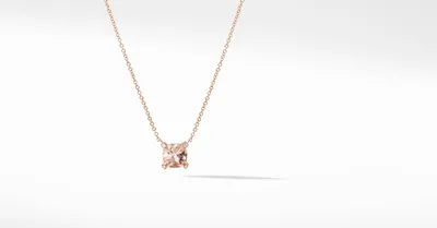 Petite Chatelaine® Pendant Necklace in 18K Rose Gold with Morganite and Pavé Diamonds