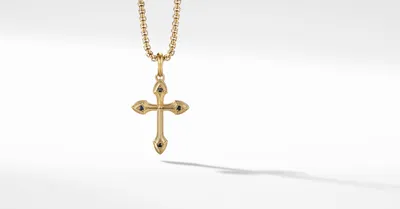Gothic Cross Amulet in 18K Yellow Gold with Black Diamonds