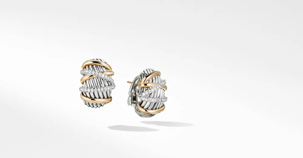 Helena Shrimp Earrings in Sterling Silver with 18K Yellow Gold and Pavé Diamonds