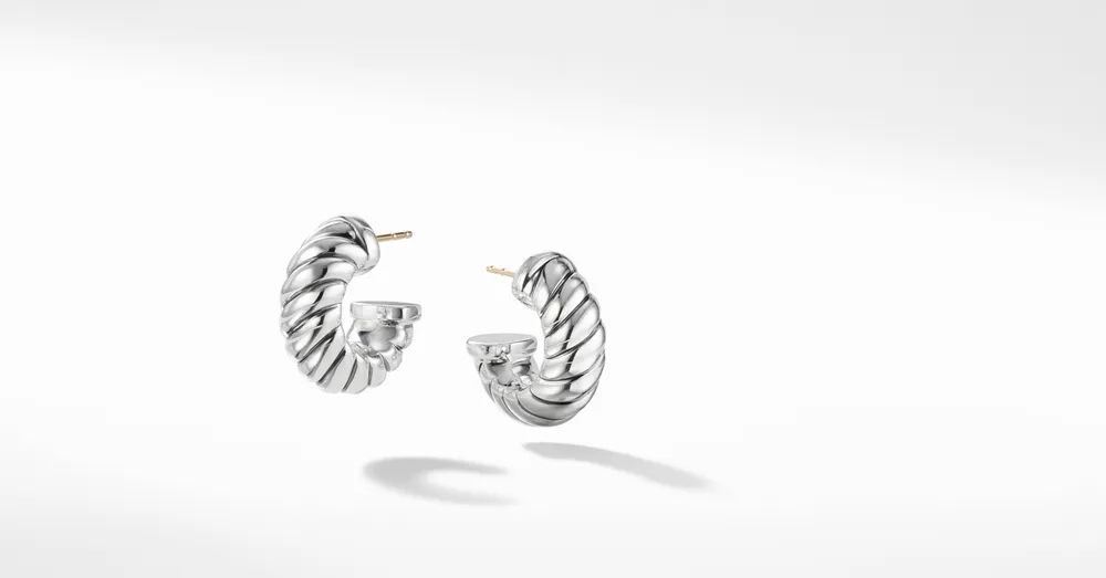 Sculpted Cable Shrimp Earrings in Sterling Silver