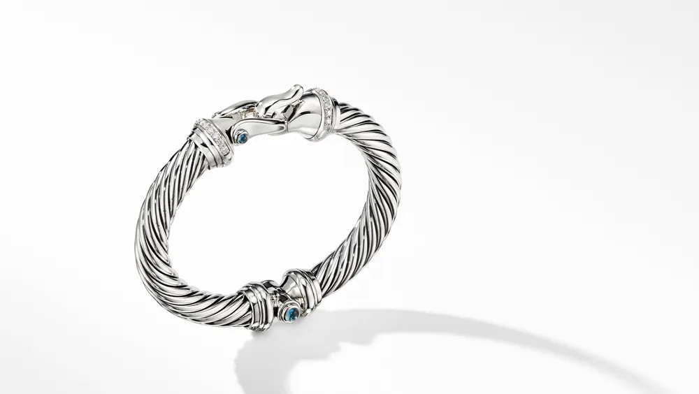 Crossover Buckle Two Row Bracelet in Sterling Silver with Pave Diamonds