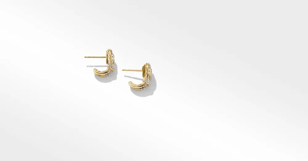 Thoroughbred Loop Huggie Hoop Earrings in 18K Yellow Gold with Full Pavé Diamonds