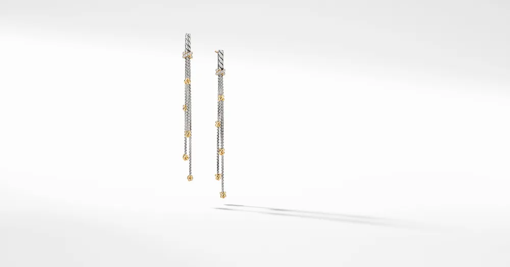 Petite Helena Chain Drop Earrings in Sterling Silver with 18K Yellow Gold and Pavé Diamonds