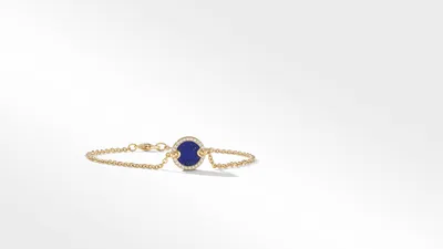 Petite DY Elements® Centre Station Chain Bracelet in 18K Yellow Gold with Lapis and Pavé Diamonds